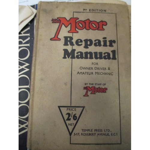 103 - 2 1935 CAR REPAIR MANUALS, 1955 WOODWORKER, KNITTING PATTERNS, KENT MAP, READY RECKONER, AMALGAMATED... 