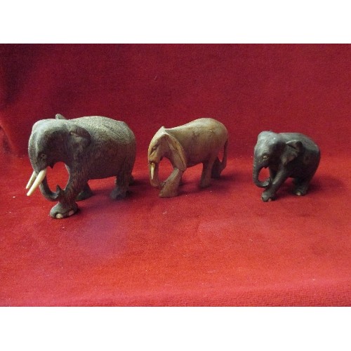 221 - 3 CARVED WOODEN ELEPHANTS