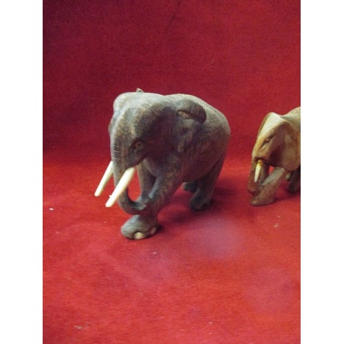 221 - 3 CARVED WOODEN ELEPHANTS