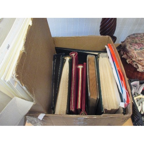 233 - BOX OF EMPTY STAMP ALBUMS & SHEETS