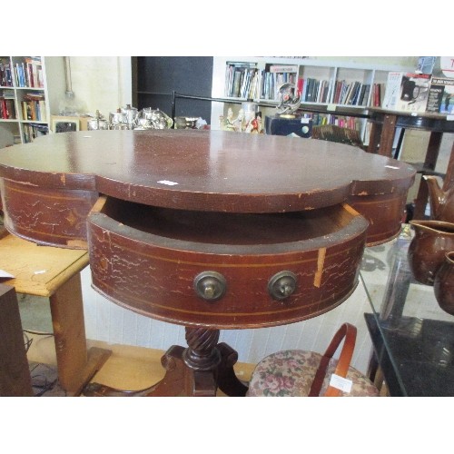 235 - SHAPELY VINTAGE SIDE TABLE WITH DRAWER ON TRIPOD LEGS