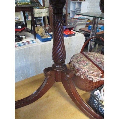 235 - SHAPELY VINTAGE SIDE TABLE WITH DRAWER ON TRIPOD LEGS