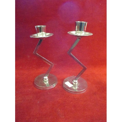 2 - PAIR OF ART DECO STYLE PLATED CANDLESTICKS