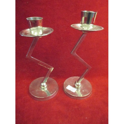 2 - PAIR OF ART DECO STYLE PLATED CANDLESTICKS