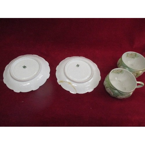 6 - PAIR OF EARLY 20TH CENTURY FINE PORCELAIN CUPS AND SAUCERS HANDPAINTED WITH WHITE FLOWERS - BY MORIT... 