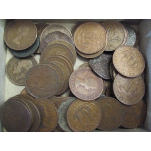 38 - QUANTITY OF HALFPENNY COINS VICTORIA TO ELIABETH II AND A BAG OF THREEPENNY PIECES GEORGE VI AND ELI... 