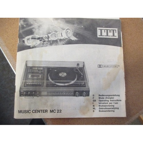 125 - VINTAGE ITT RECORD PLAYER MUSIC CENTER MODEL MC22 WITH INSTRUCTIONS