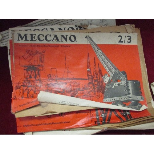 68 - BOX OF VINTAGE MECCANO INCLUDING TRANSFORMER & INSTRUCTION BOOKLETS