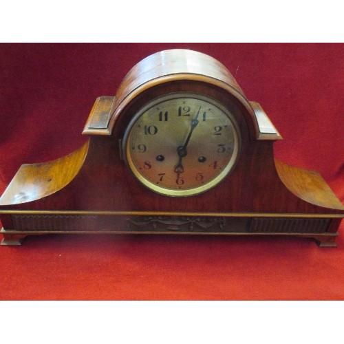 73 - WALNUT CASED CHIMING MANTLE CLOCK WITH PENDULUM