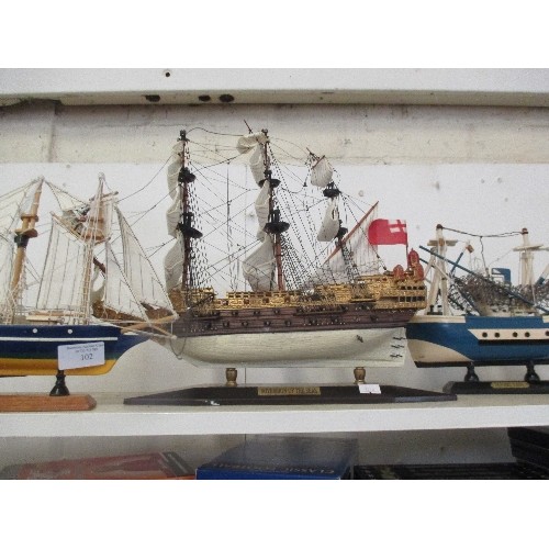 102 - 6 MODEL BOATS ON STANDS INCLUDING 