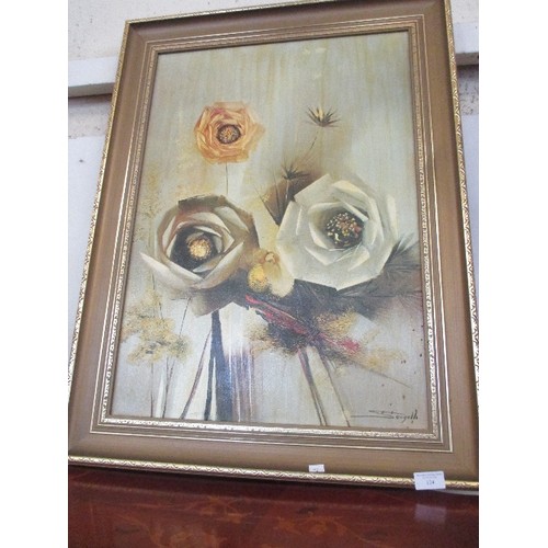 124 - SIGNED FRAMED OIL ON CANVAS OF FLOWERS