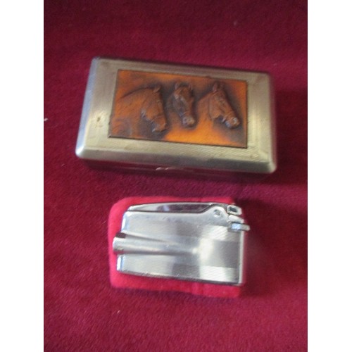 89 - CHARLES WELLS THE FAMILY BREWER ASHTRAY + LIGHTER & HORSE DESIGN CIGARETTE BOX