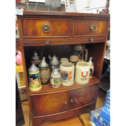 303 - GOOD QUALITY WALNUT SIDE CABINET WITH BRUSHING SLIDE, 2 DRAWERS AND A CUPBOARD - 54CM X 34CM X 80CM