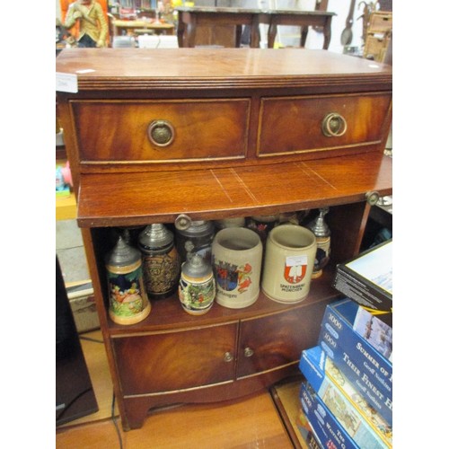 303 - GOOD QUALITY WALNUT SIDE CABINET WITH BRUSHING SLIDE, 2 DRAWERS AND A CUPBOARD - 54CM X 34CM X 80CM