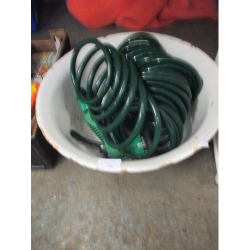 146 - GARDEN HOSE & A VINTAGE ENAMELLED BOWL