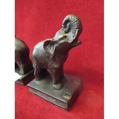 162 - PAIR OF SOLID BRONZE ELEPHANT BOOKENDS