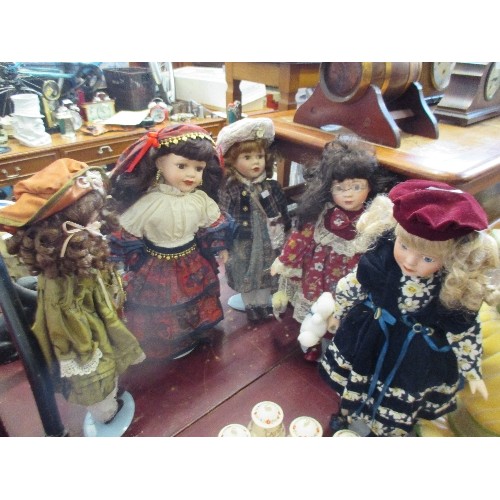 228 - 5 PORCELAIN DOLLS ON STANDS