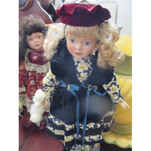 228 - 5 PORCELAIN DOLLS ON STANDS