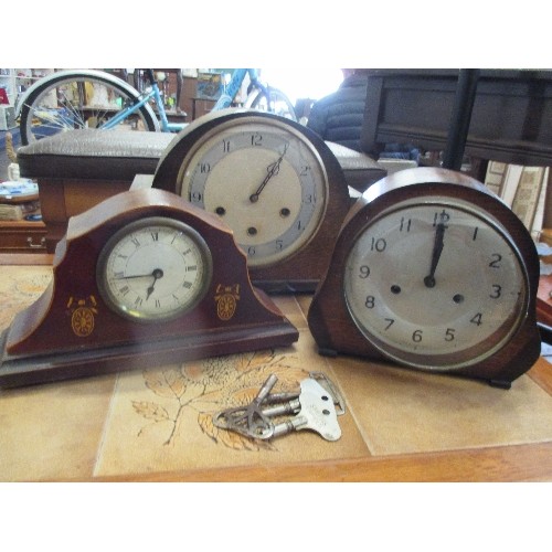 231 - 3 VINTAGE MANTLE CLOCKS WITH KEYS