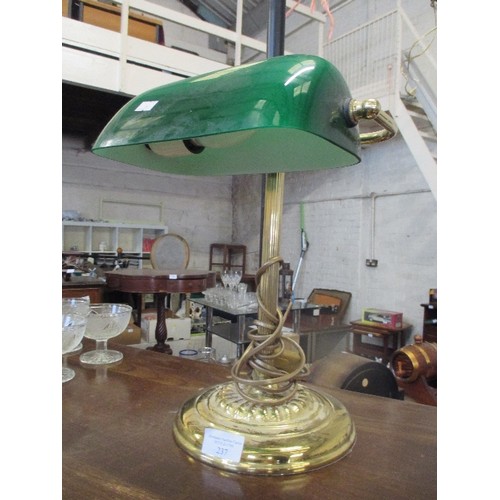 237 - BRASS & GREEN GLASS BANKERS DESK LAMP