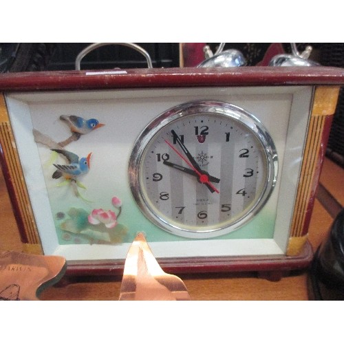 249 - 8 CLOCKS INCLUDING 2 COCKEREL ALARM CLOCKS, KITCHEN TIMER, AUSTRALIA ETC