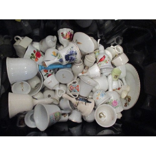 284 - TUB OF ASSORTED CHINA INCLUDING MANY BELLS