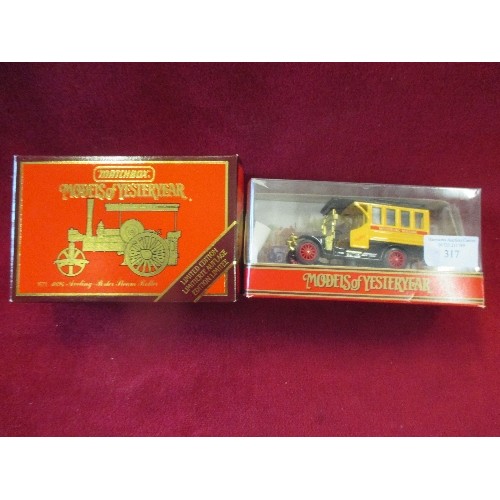 317 - MATCHBOX MODELS OF YESTERYEAR 1894 AVELING-PORTER STEAM ROLLER & 1910 RENAULT BUS