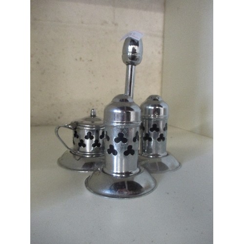 182 - METAL CRUET SET WITH STAND