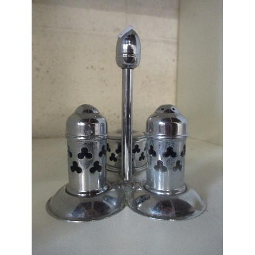 182 - METAL CRUET SET WITH STAND