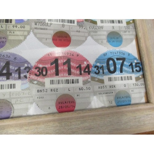 373 - RETRO FRAMED DISPLAY OF TAX DISCS - CONSECUTIVE YEARS 2004 - 2015