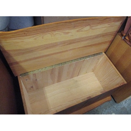 378 - PINE BLANKET BOX WITH SHAPED FRONT - 85CM X 41CM X 46CM