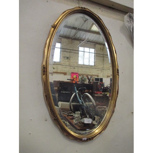 154 - GILT FRAMED OVAL BEVEL EDGED MIRROR