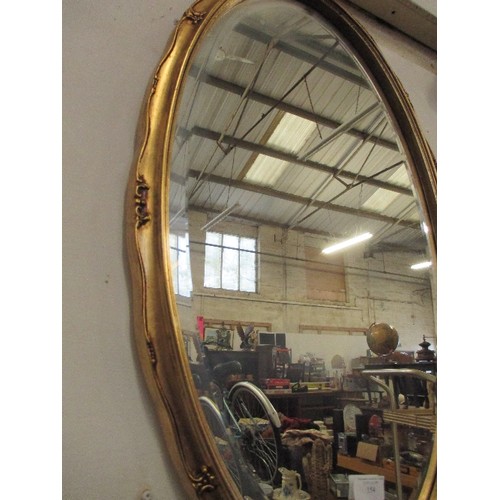 154 - GILT FRAMED OVAL BEVEL EDGED MIRROR