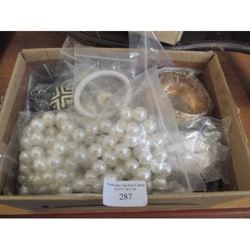 287 - BOX OF BAGGED COSTUME JEWELLERY