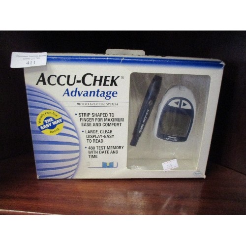 411 - ACCU CHECK ADVANTAGE BLOOD GLUCOSE SYSTEM MONITOR IN BOX