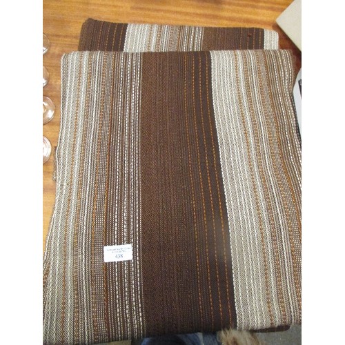 438 - PAIR OF VINTAGE RETRO CHOCOLATE BROWN, TAN AND BEIGE STRIPED CURTAINS. EACH 145CM WIDE X 225CM DROP