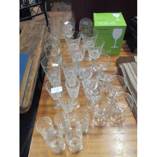 436 - QUANTITY OF DRINKING GLASSES, INC WINE, STEM BEER GLASSES, WATER CARAFE ETC