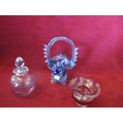 88 - 3 GLASS ITEMS TO INCLUDE VASES & JAR WITH STOPPER