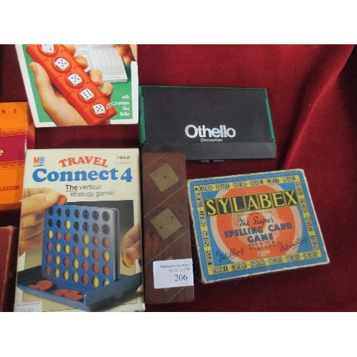 206 - GAMES COLLECTION INCLUDING DICE, CONNECT 4, CANASTA ETC