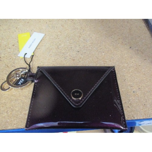 449 - KAREN MILLEN BURGUNDY LADIES PURSE WITH POUCH - APPEARS AS NEW, TOGETHER WITH A BLACK LEATHER WALLET