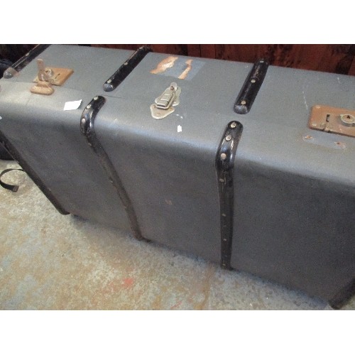 452 - LARGE GREY STEAMER TRUNK WITH METAL BANDING