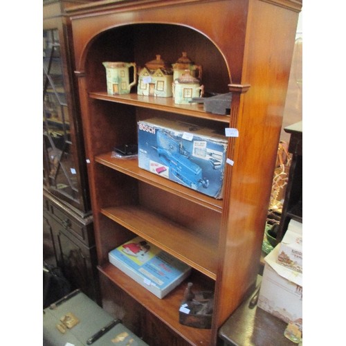 453 - BURR WALNUT BOOKCASE SHELF UNIT WITH 4 SHELVES AND CUPBOARD BELOW BY BURTON REPRODUCTION FURNITURE L... 