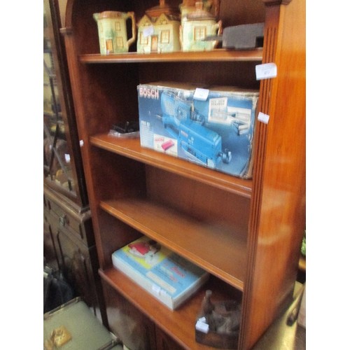 453 - BURR WALNUT BOOKCASE SHELF UNIT WITH 4 SHELVES AND CUPBOARD BELOW BY BURTON REPRODUCTION FURNITURE L... 