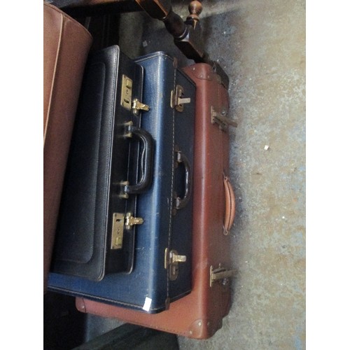 461 - 2 VINTAGE SUITCASES, A BLACK LEATHER BRIEFCASE AND A RETRO BROWN VINYL BAG