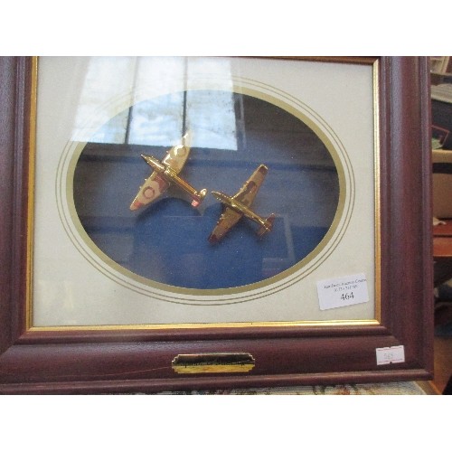 464 - FRAMED SPITFIRE AND MUSTANG GOLD PLATED AEROPLANES