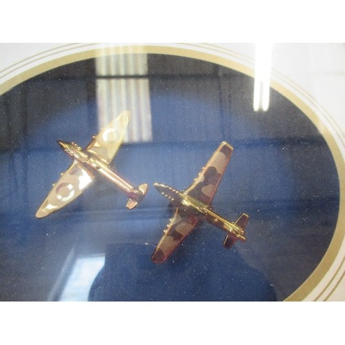 464 - FRAMED SPITFIRE AND MUSTANG GOLD PLATED AEROPLANES