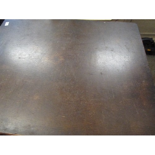 486 - DARK OAK REFECTORY TABLE - DRAW LEAF. 156CM X 77CM WITH LEAVES OUT