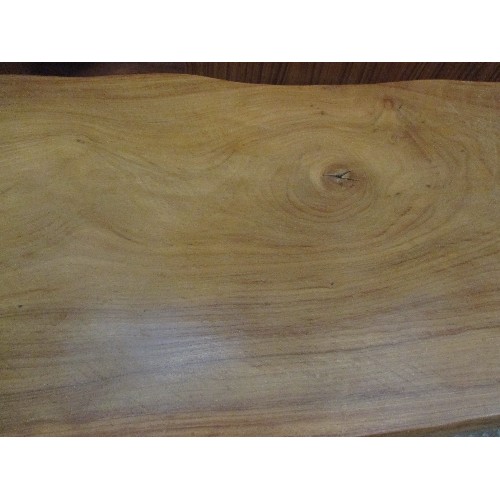 513 - NATURAL SOLID ELM COFFEE TABLE ON REFECTORY SHAPED BASE - 100CM X 43CM X 38CM