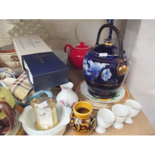 550 - SHELF OF MIXED ITEMS - MOSTLY CERAMICS, INCLUDES PAIR DECORATIVE VINTAGE MEAT PLATES, BLUE BICUIT BA... 