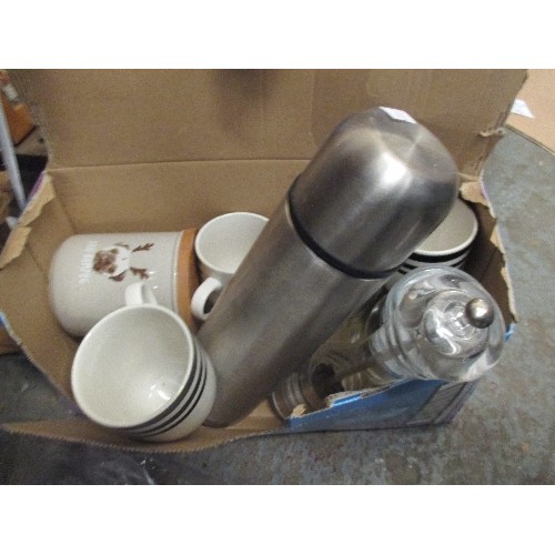 552 - KITCHEN ITEMS INC BOXED SLICER, THERMOS FLASK, MUGS ETC